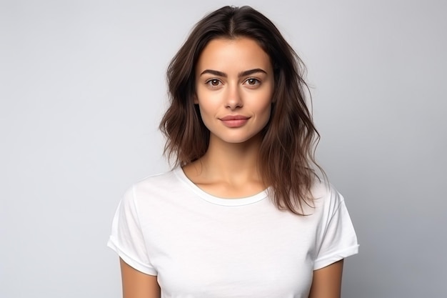 Foto mulher feliz com camisa branca criada com ia gerativa