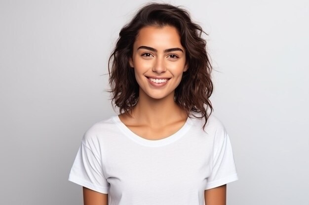 Foto mulher feliz com camisa branca criada com ia gerativa