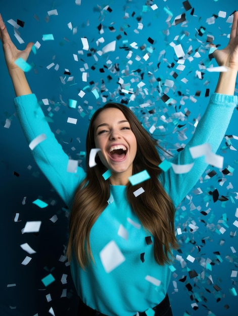 Foto mulher feliz comemorando em um fundo sólido