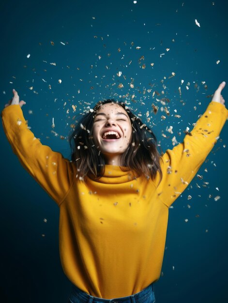 Foto mulher feliz comemorando em um fundo sólido