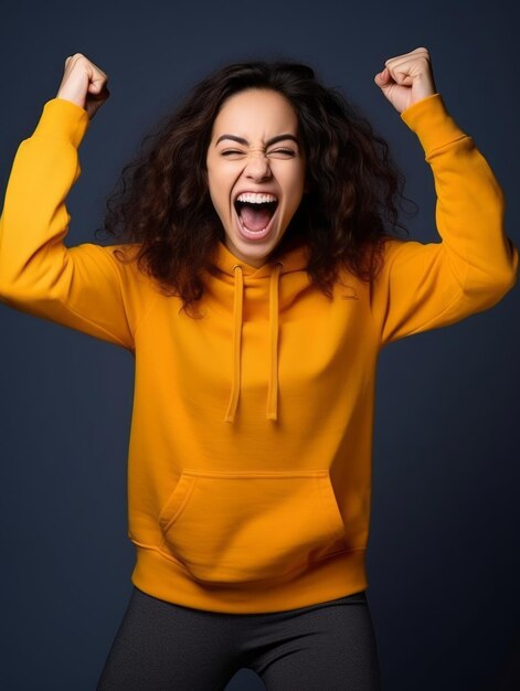 Foto mulher feliz comemorando em um fundo sólido