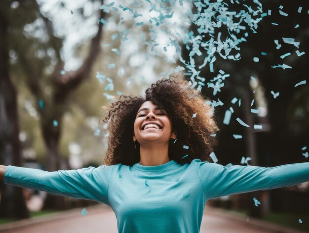 Foto mulher feliz comemorando uma bela vida