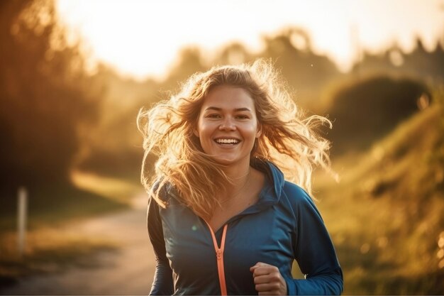 Foto mulher feliz de pé na natureza fazendo esporte