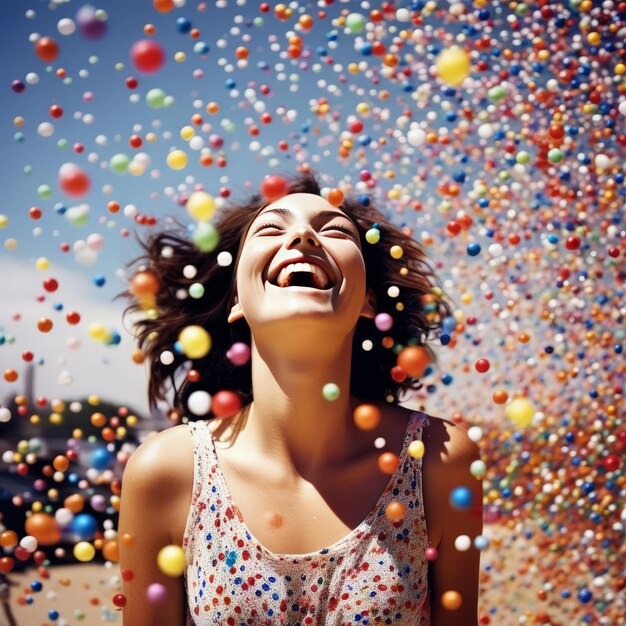 Foto mulher feliz em vestido colorido mulher feliz em traje colorido