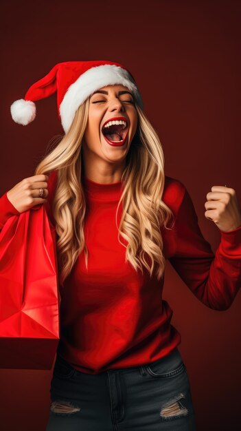 Mulher feliz fazendo compras no Natal