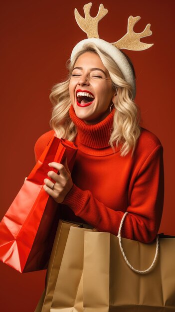 Mulher feliz fazendo compras no Natal