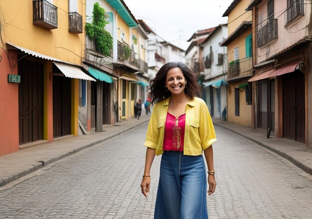 Mulher feliz na rua