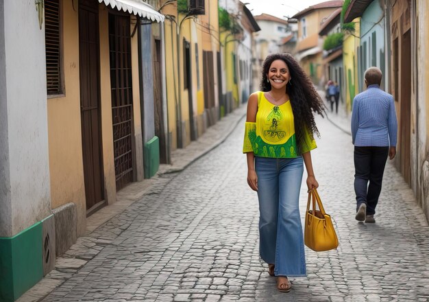 Mulher feliz na rua