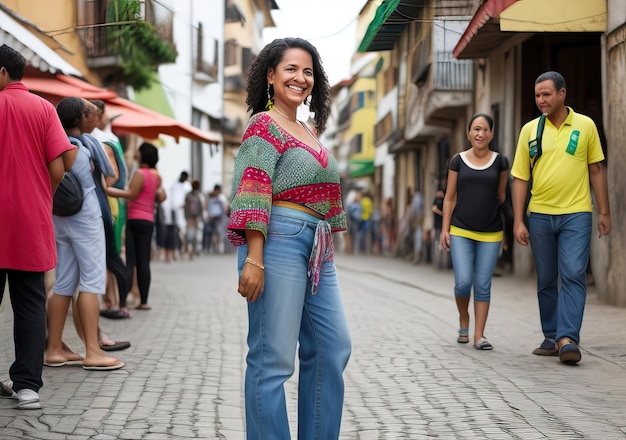 Foto mulher feliz na rua