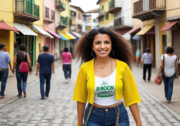 Mulher feliz na rua