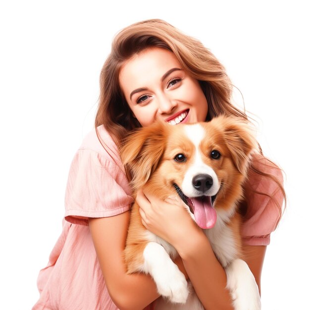 Foto mulher feliz sentada com um cão