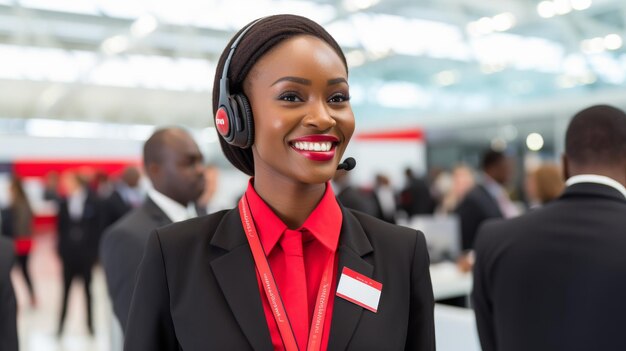 Mulher feliz sorrindo com fone de ouvido