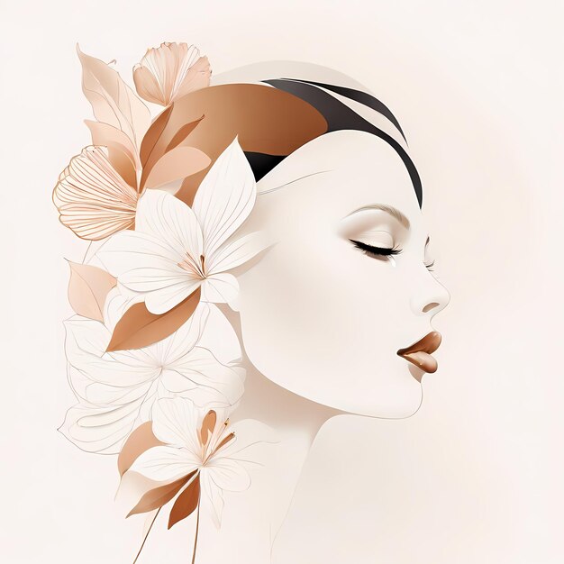 Foto mulher flores surrealistas arte de linha minimalismo abstracto moderno de linha única retrato facial de mulher