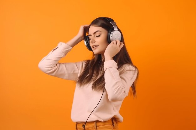 Mulher fones de ouvido música pessoas de casa gerar AI