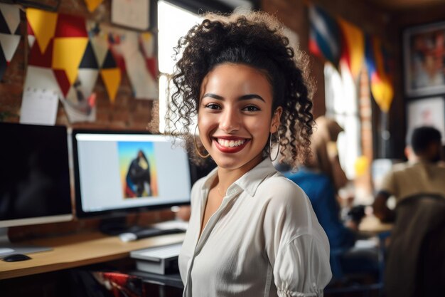 Mulher freelancer trabalhando com seu computador no café