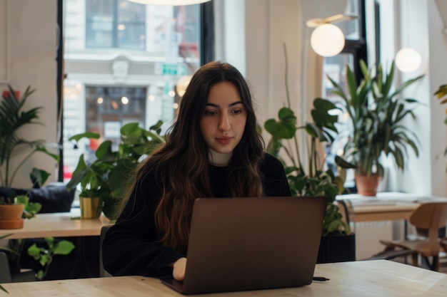 Mulher freelancer trabalhando em laptop no escritório em casa