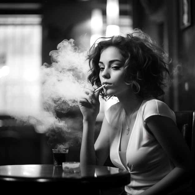 Foto mulher fumando em um bar