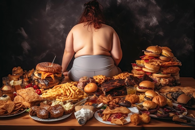 Mulher gorda comendo comida não saudável generativa ai