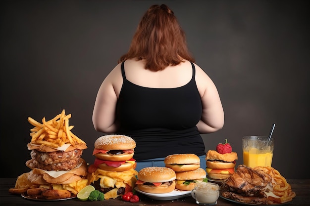 Foto mulher gorda comendo comida não saudável generativa ai