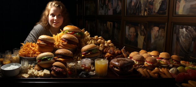 Foto mulher gorda e fast food ia generativa