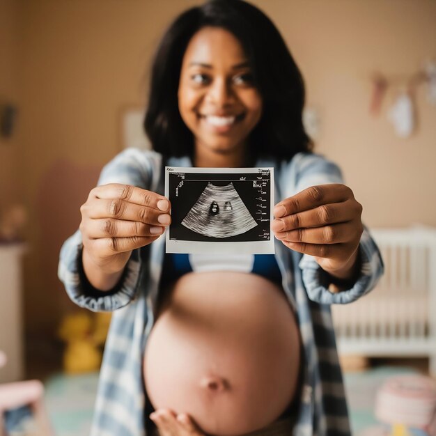 Foto mulher grávida a fazer ultrassom.