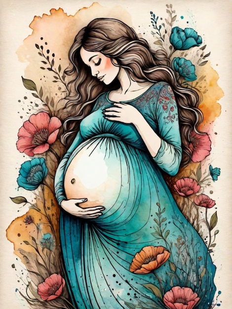 Mulher grávida imagem de ilustração colorida