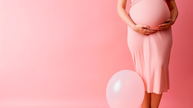 Mulher grávida irreconhecível em fundo rosa com espaço de cópia Generative AI