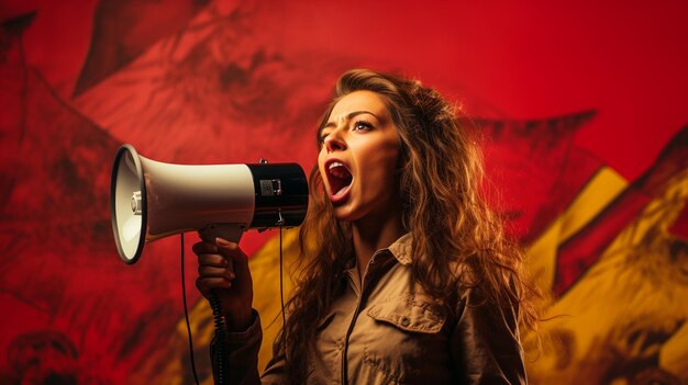 Foto mulher gritando por megafone.