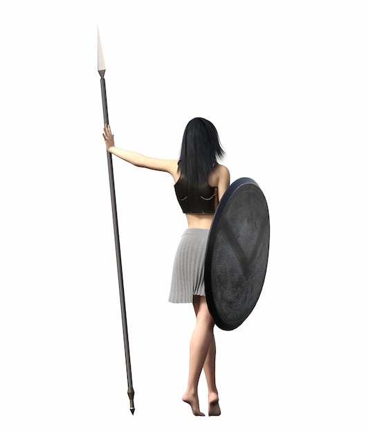 mulher guerreira, isolada no fundo branco, ilustração 3D, cg render