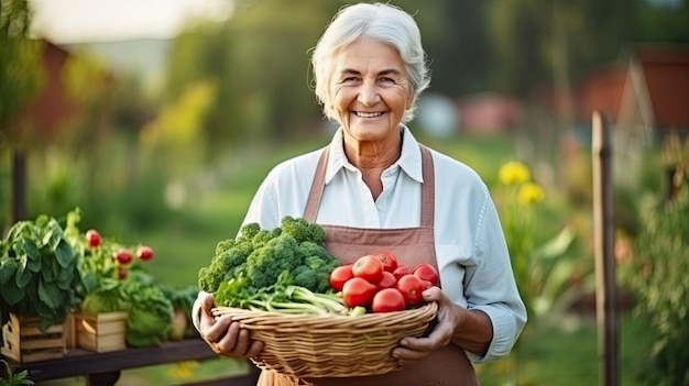 Mulher idosa a jardinar