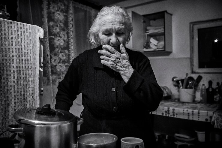 Foto mulher idosa a preparar comida em casa