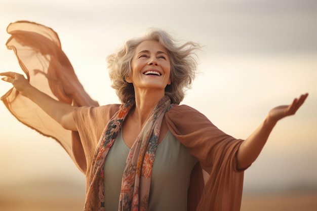 Mulher idosa alegre desfrutando de liberdade