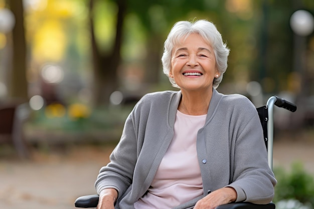 Mulher idosa em momentos serenos em cadeira de rodas