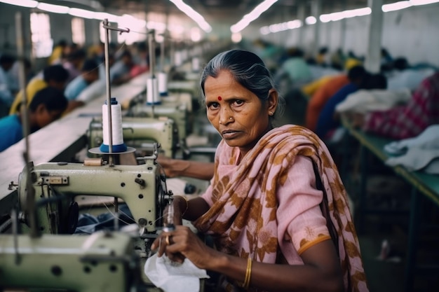 Mulher idosa focada, alfaiate com experiência, costura coisas de tecido natural usando máquina de costura.