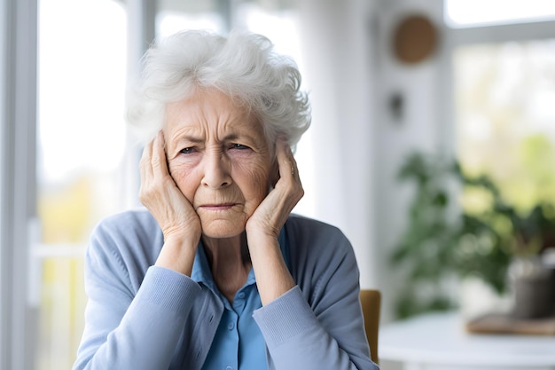 Mulher idosa refletindo sobre saúde mental e envelhecimento lutando contra o Alzheimer