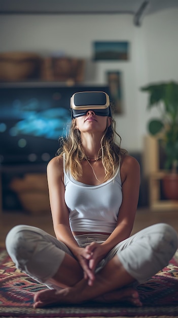 Mulher imersa usando óculos de realidade virtual