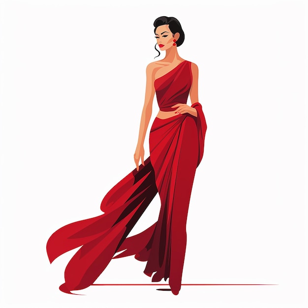 Mulher indiana em saree vermelho ilustração vetorial isolada em fundo branco design plano