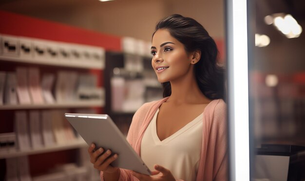 Mulher indiana segurando tablet AI generativa