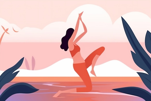 Foto mulher ioga fêmea mar pessoa oceano costas exercício meditação relaxamento lótus generative ai