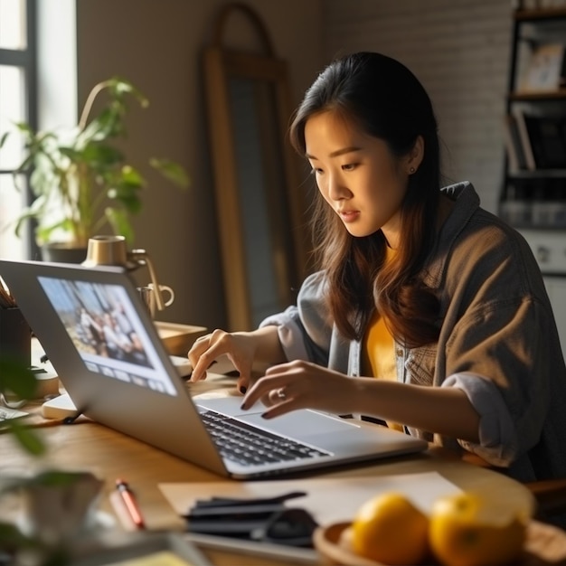 Mulher japonesa com laptop