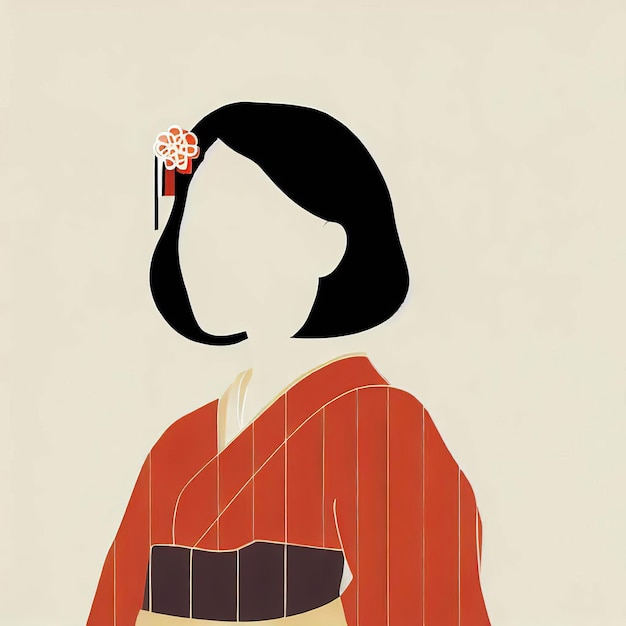 Mulher japonesa e ilustração de fundo minimalista romana tradicional