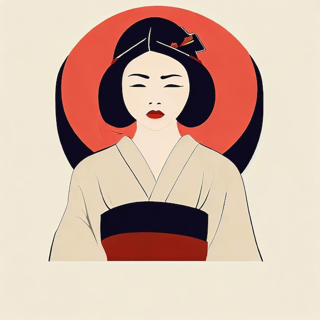 Mulher japonesa e ilustração de fundo minimalista romano tradicional