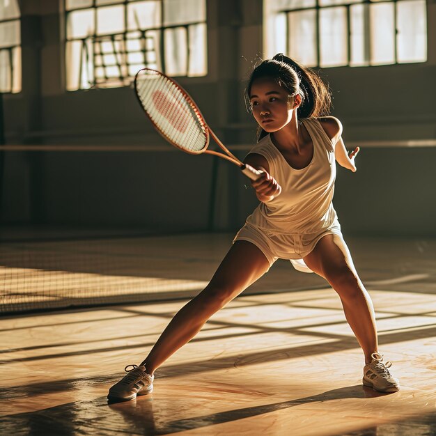 Mulher jogando badminton em frente Ai generativa