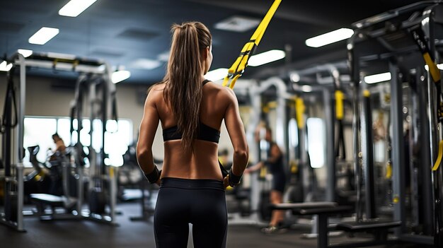 Mulher jovem a exercitar-se num ginásio.