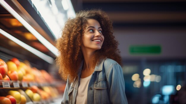 Foto mulher jovem a fazer compras numa loja de supermercado