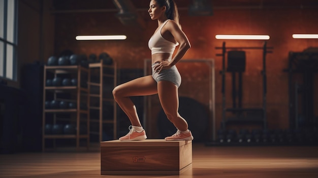 Foto mulher jovem a fazer exercício num ginásio