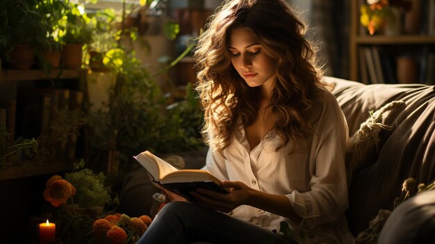 Foto mulher jovem a ler um livro