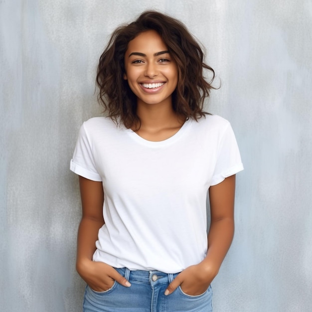 Foto mulher jovem a sorrir.