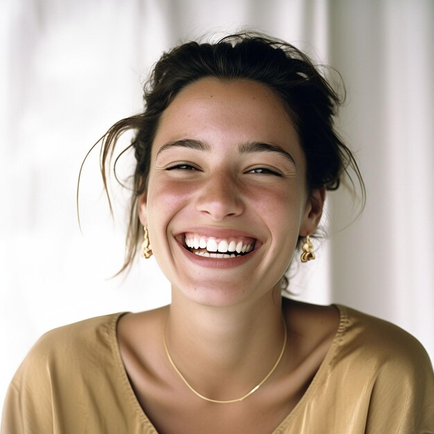 Foto mulher jovem a sorrir.