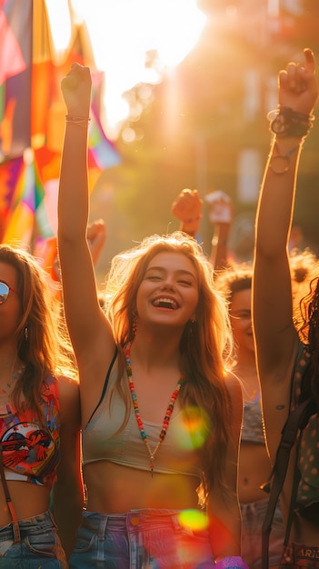 Foto mulher jovem alegre comemorando no desfile do orgulho inteligência artificial gerativa